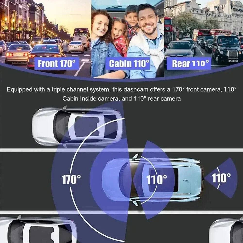 HD G-sensor Dash Front/Rear/Inside 1080P Recorder Video Car Lens Dual Cam Camera G·PEH