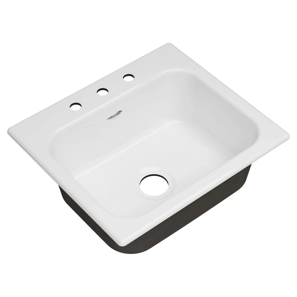 25 Quince Iron 3-Hole Kitchen Brilliant in White Sink Single Bowl Cast Standard in. American Drop-in