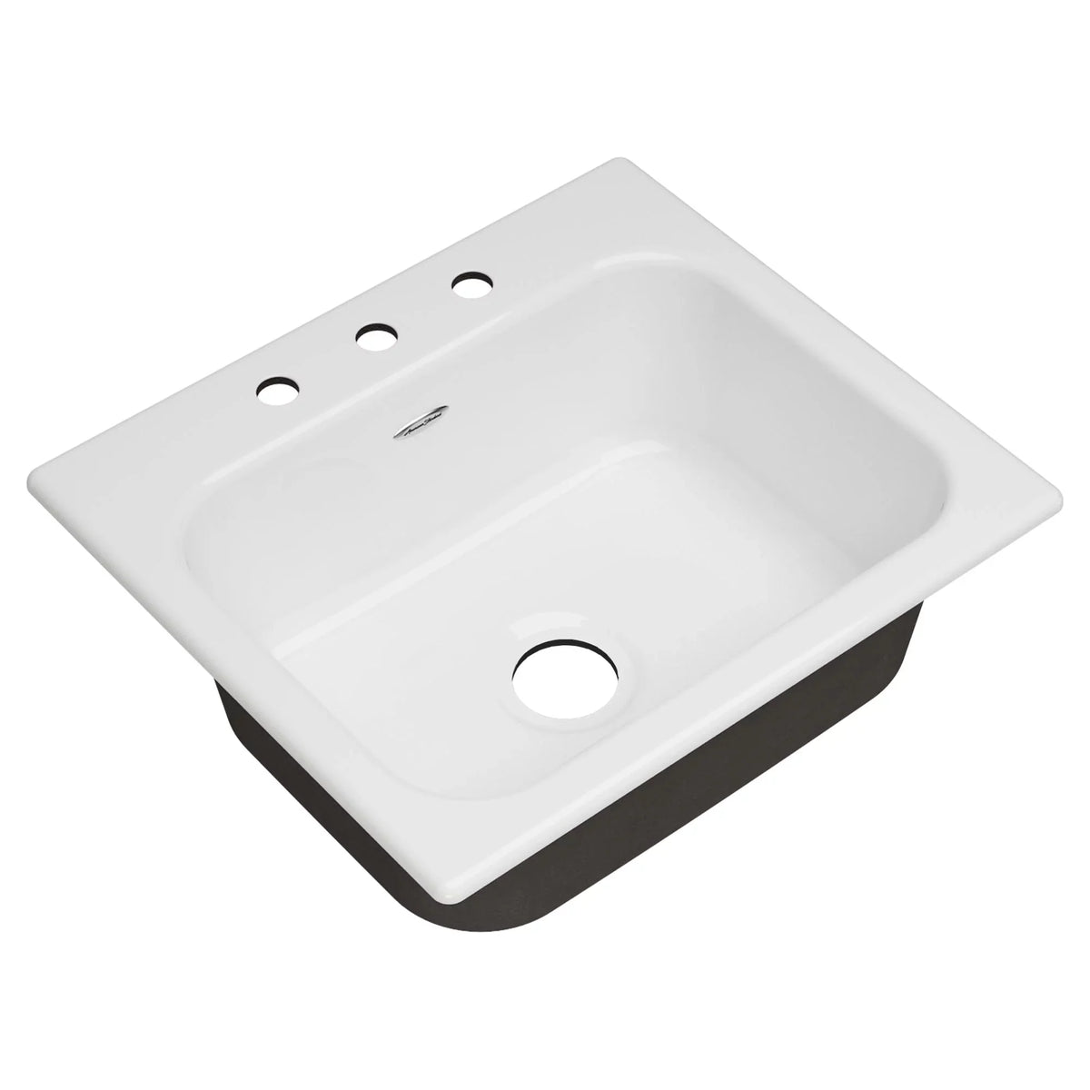 25 Quince Iron 3-Hole Kitchen Brilliant in White Sink Single Bowl Cast Standard in. American Drop-in
