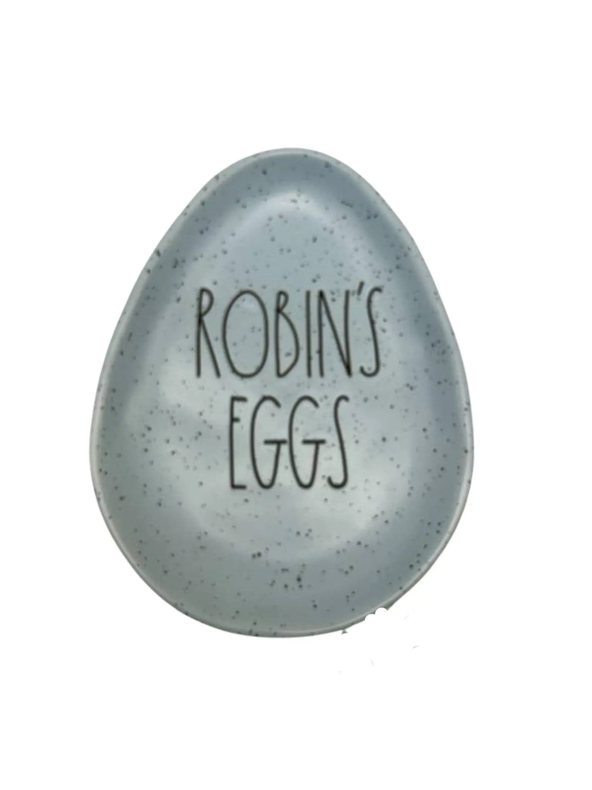 LL Rae EGGS Egg shaped 6" Speckled Ceramic Dunn Easter x letters in ROBINS Black Plate 8"