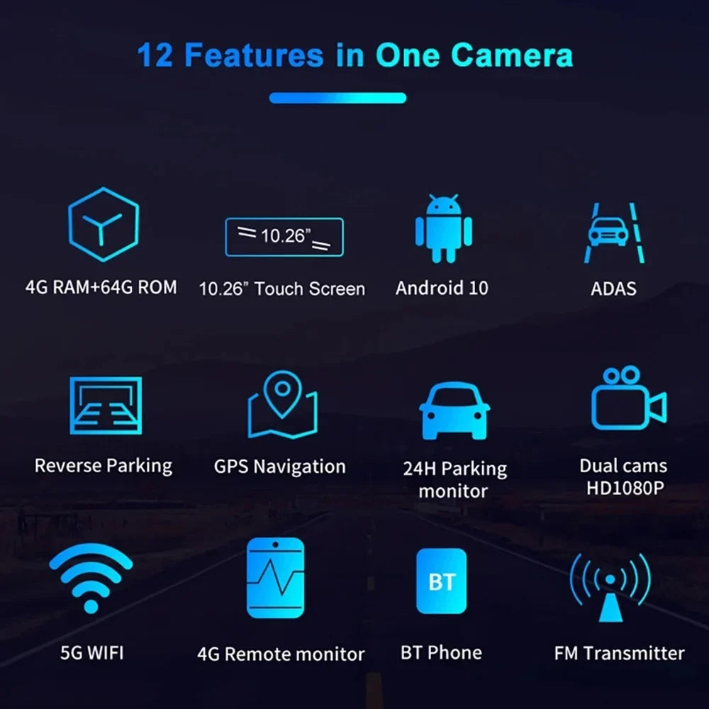 DVR GPS 10.0 Dual WIFI Android Inch Navigation Anself Dashcam 10.26 Car Camera