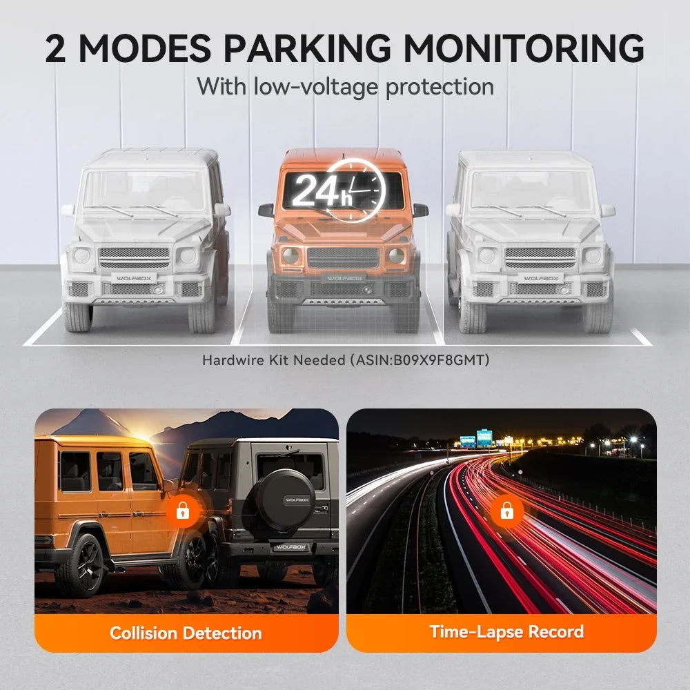 Card Mirror Cam, Cam Camera, and 4K 2.5K & WDR, with Dash Dash WOLFBOX Dash 64GB for GPS Camera Rear View Car Free 12" Night Mirror Vision, Front Rear Rearview