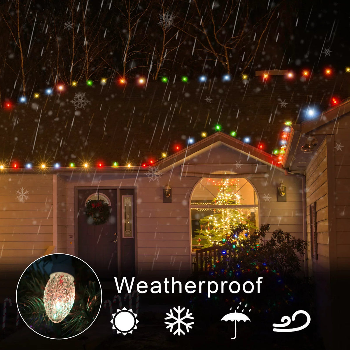Light C9 Bulbs Changing Lights Waterproof 20 23ft Outdoor, String Christmas Lights LED Eva's Color