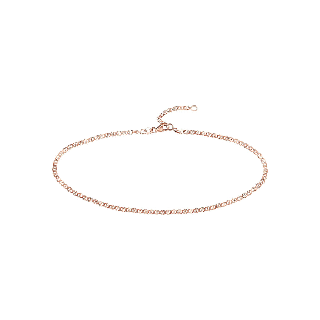 2.20mm 14K Gold Women's Flat Link 9"-10" Mariner Adjustable Anklet Rose