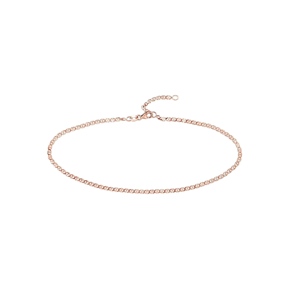 2.20mm 14K Gold Women's Flat Link 9"-10" Mariner Adjustable Anklet Rose