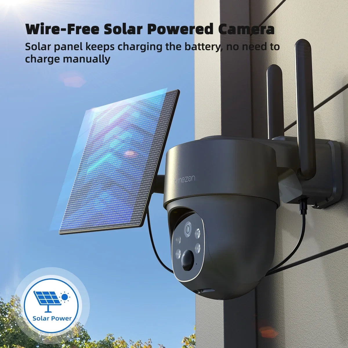 Waterproof 3MP LTE 4G IP66 with Color Home TMEZON Surveillance Security WiFi Surveillance Wireless Solar Camera Cellular Night Powered, Vision Spotlight Camera Camera