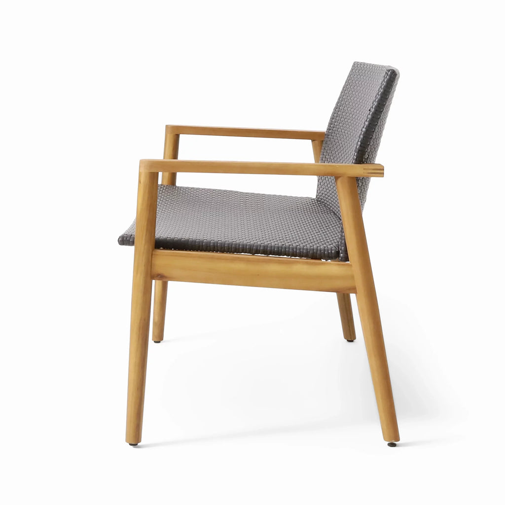 Remuda Wicker Wood and 4 Outdoor Teak Acacia Chat Seater , and Gray