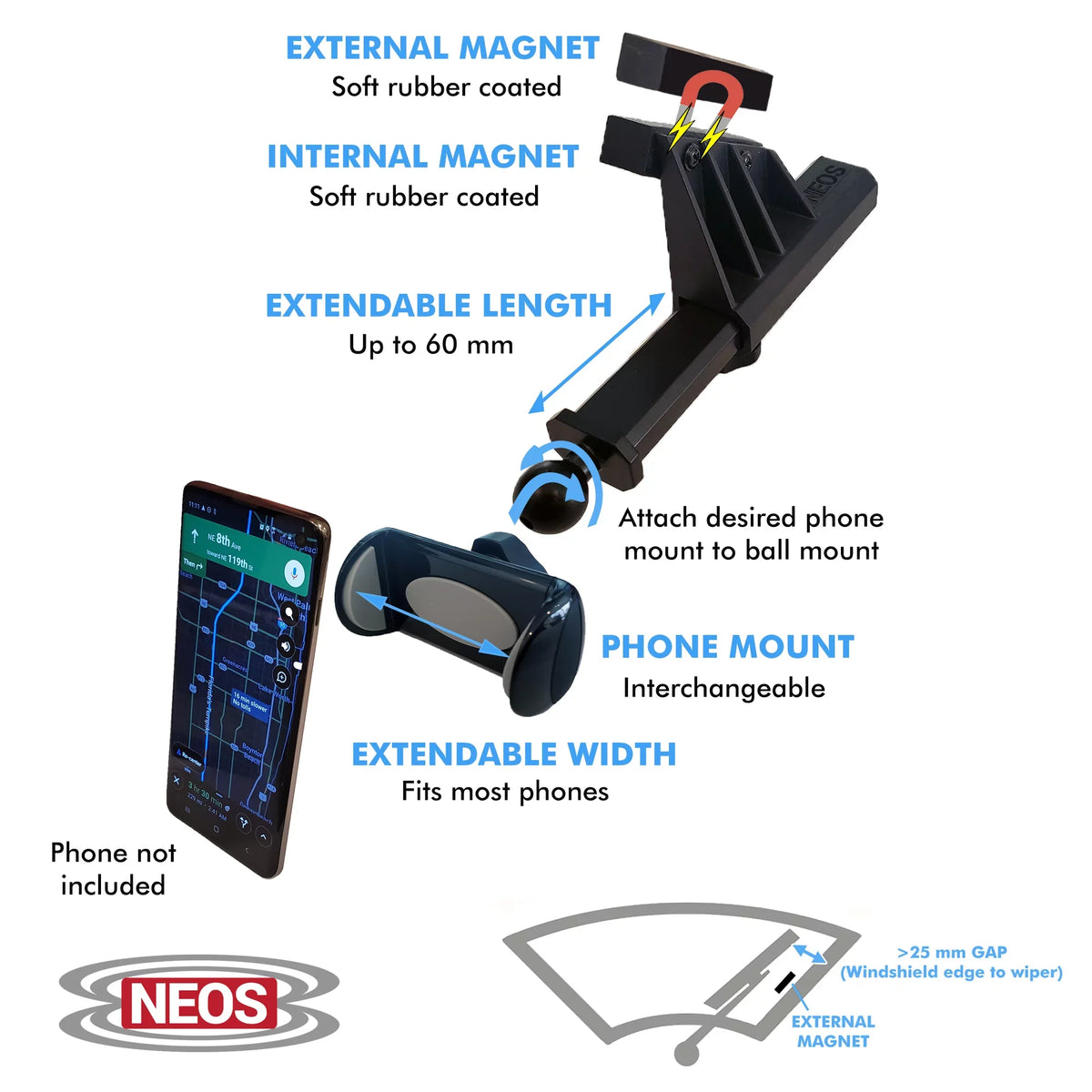 Vehicle Smartphones Phone (Mount Universal Mount NEOS Version Car Samsung, Windshield LG, Magnetic Boat Holder Huawei, and Moto, Best and for D) Nokia, iPhone, Reliable