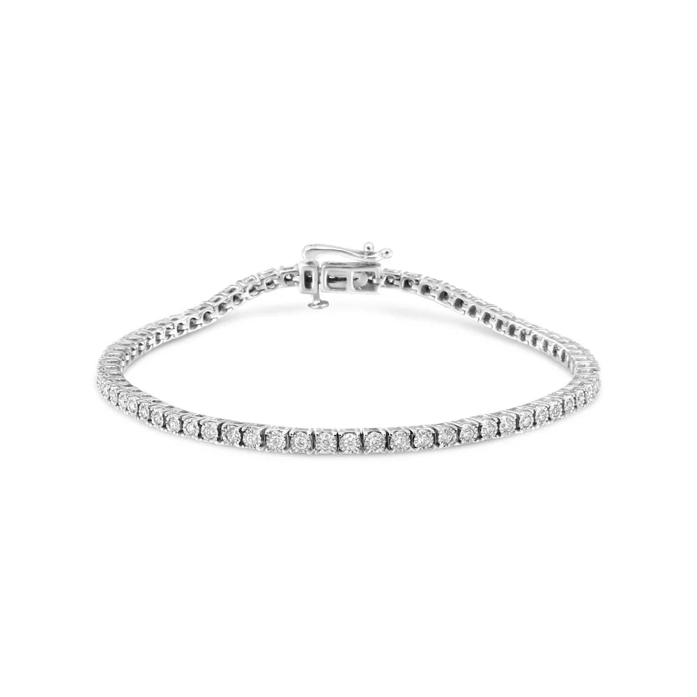 Set Clarity) VS2-SI1 Diamond Miracle (F-G White Cttw Size Bracelet Round-Cut 1.0 14K Lab Color, Gold Tennis Illusion 7" Grown