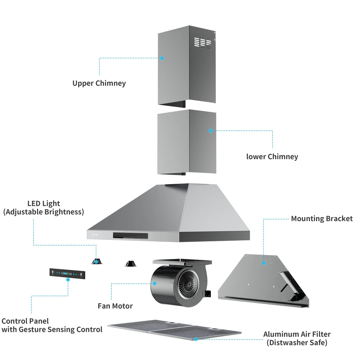 with HisoHu Stainless Vent CFM Kitchen Mount 4 Convertible Range Speed LED Hood Hood Inch Hoods Gesture Duct, Steel lights(A02-36") Ducted/Ductless 780 Dimmable Hood, Sensing Exhaust 36 with Wall