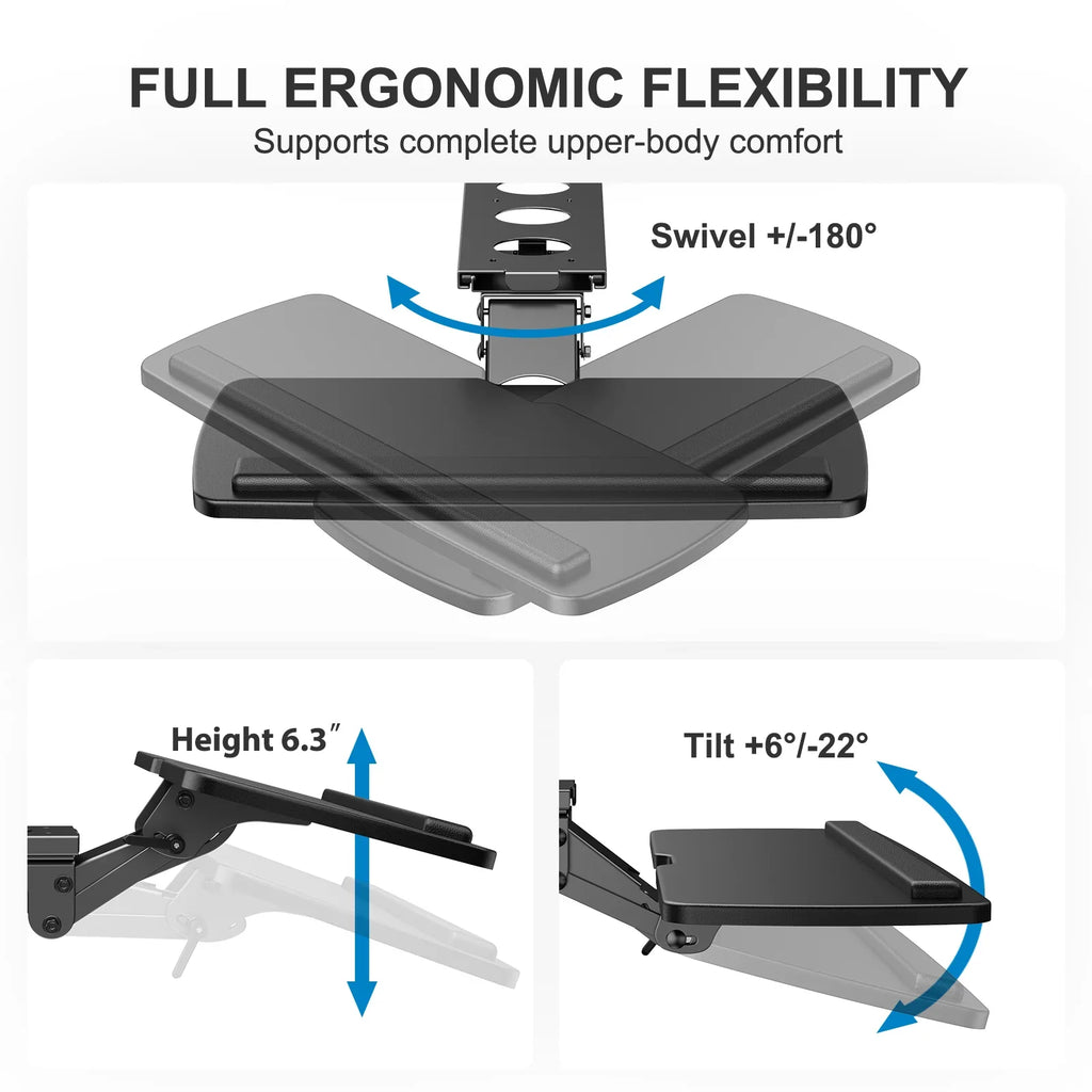 Adjustable, Black & Sliding Tray,25" Keyboard x 9.8" Mouse