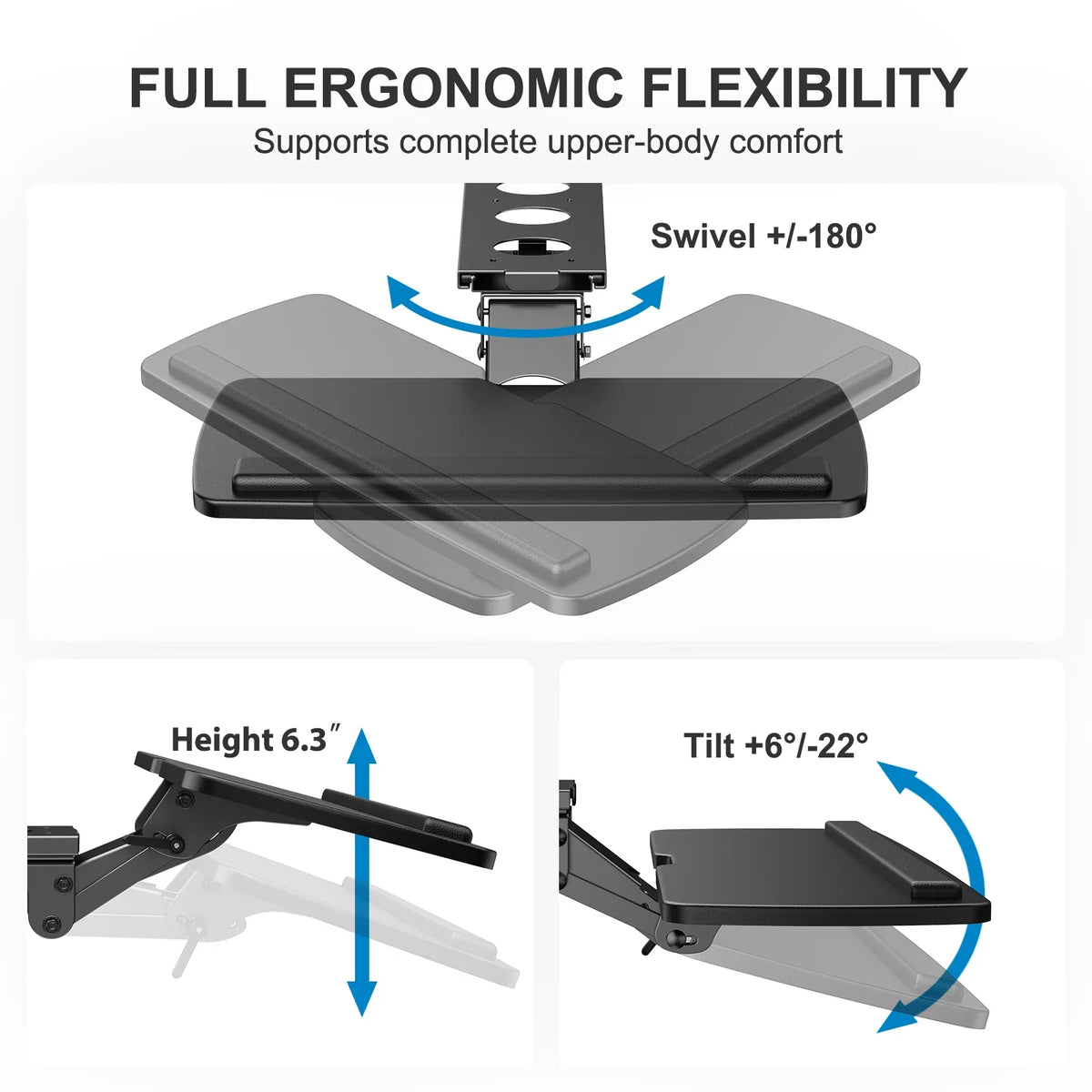 Adjustable, Black & Sliding Tray,25" Keyboard x 9.8" Mouse