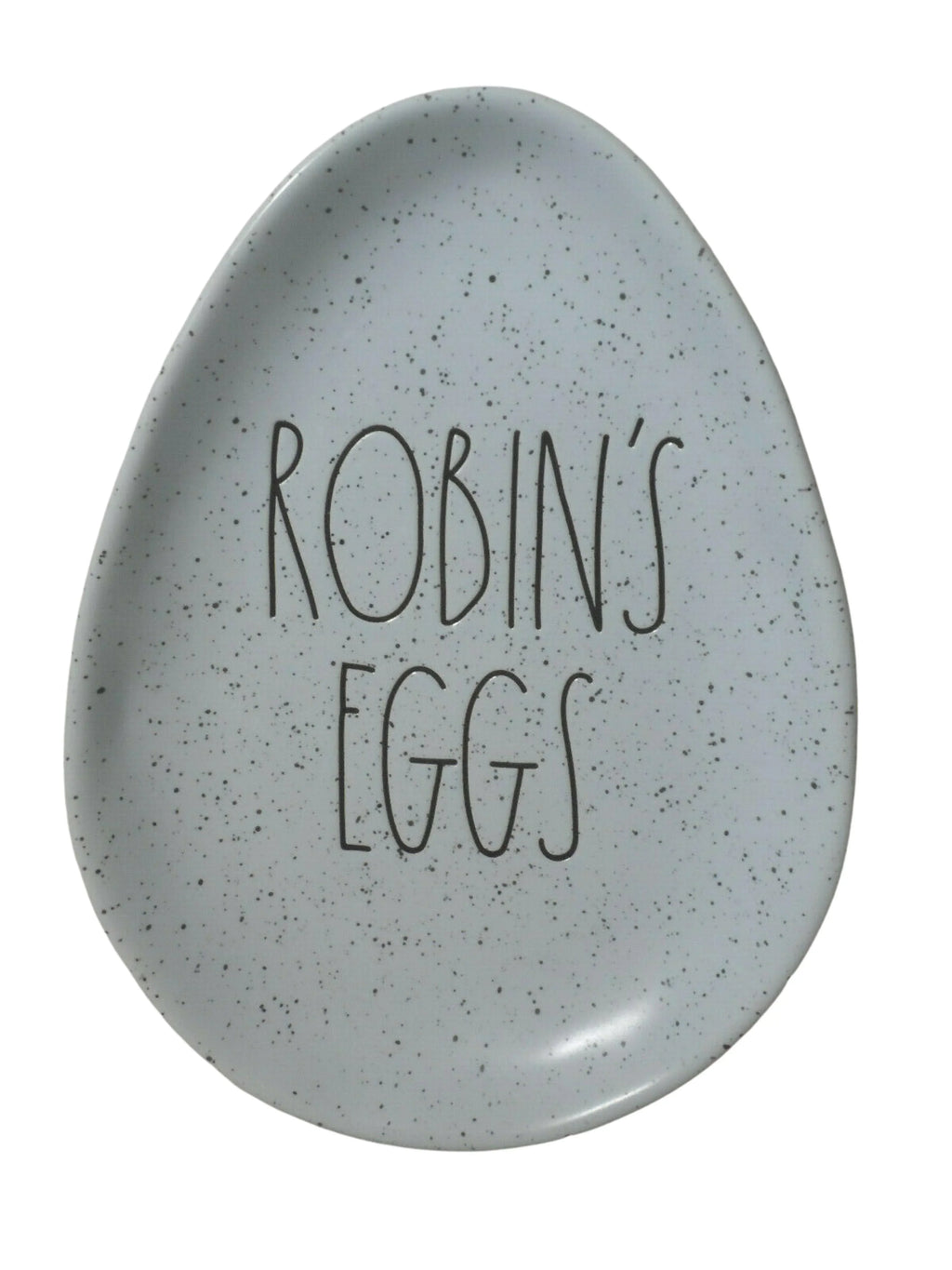LL Rae EGGS Egg shaped 6" Speckled Ceramic Dunn Easter x letters in ROBINS Black Plate 8"