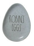 LL Rae EGGS Egg shaped 6" Speckled Ceramic Dunn Easter x letters in ROBINS Black Plate 8"