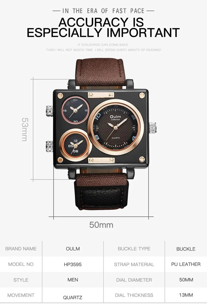 Casual Designer Watch Style Luxury Men Unique Fashion Time Big Face Watches Zone Square Quartz Blue Watches New Men's Brand 3