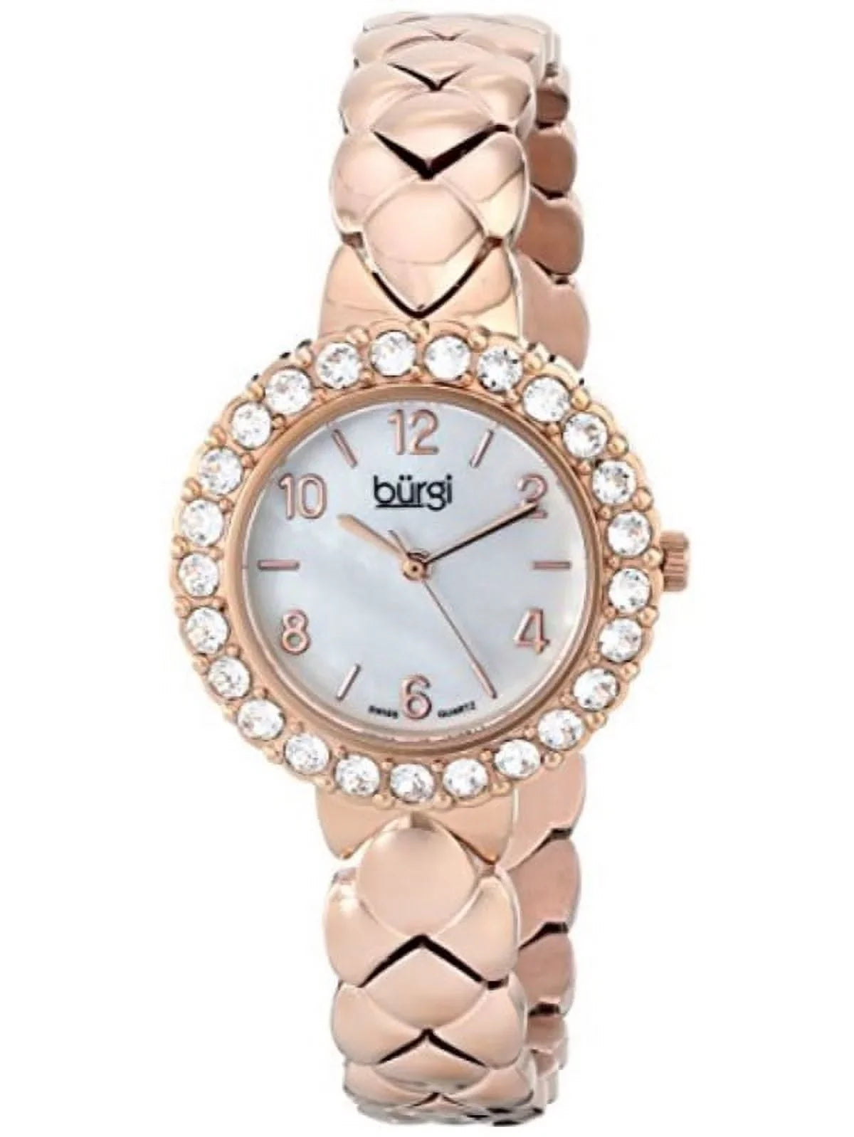 White Gold and with Crystal Bracelet BUR113RG Rose Rose Accented Women's Quartz Gold Mother Dial Watch Swiss Pearl of