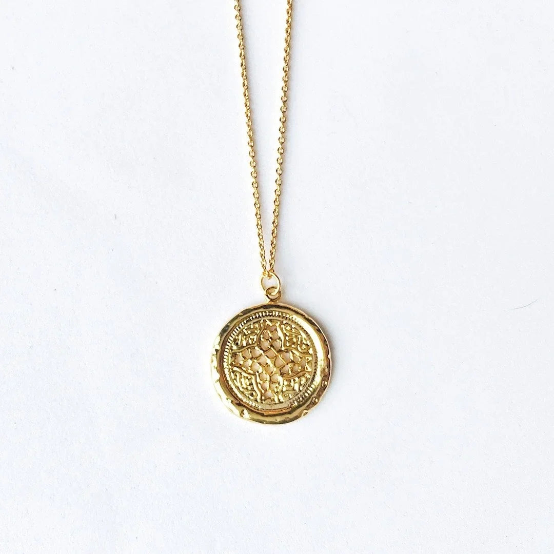 Coin sanctuaire Gold Round Medallion Necklace Rosette