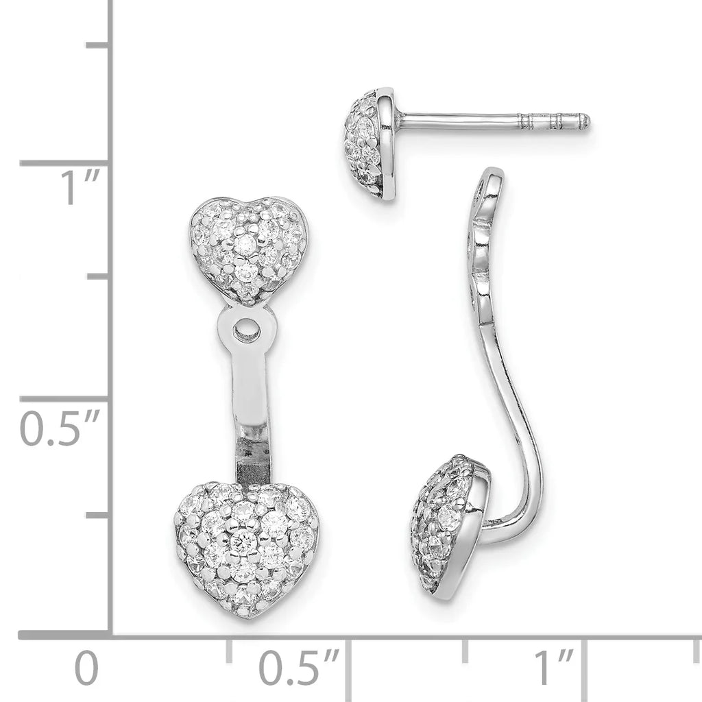 Earrings Jacket Post Rhodium-plated Heart Silver Primal Silver CZ Sterling with