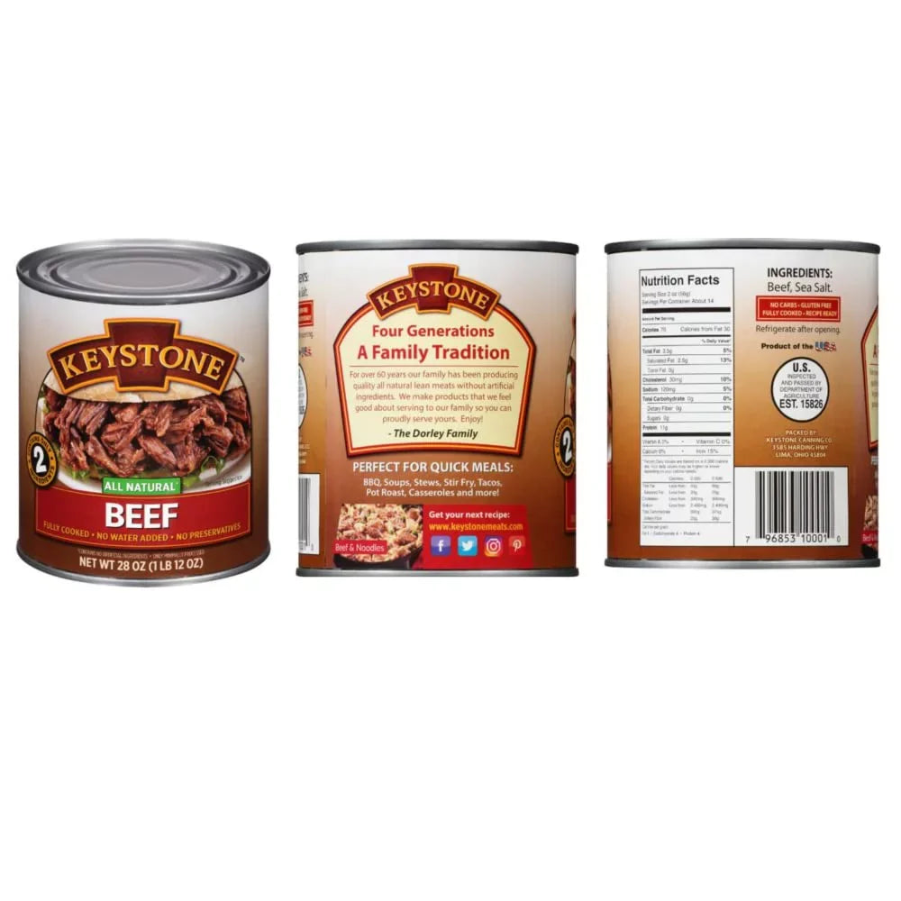 Long Cans Chicken 2 Pork (6 Natural 28oz of Survival Keystone Life Camping Emergency Food eat Ready Beef, - Combo and Shelf All Each) to Cans