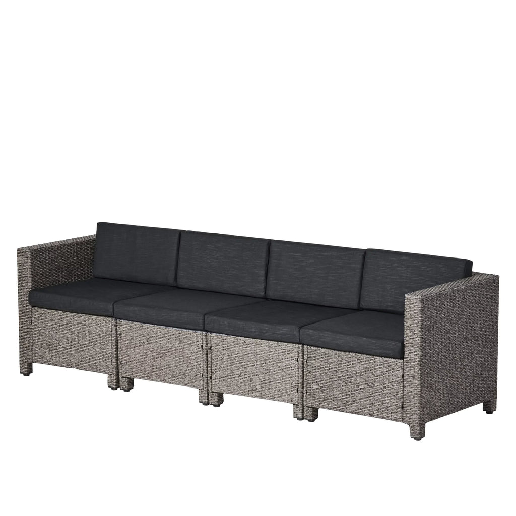 Venice with and Seater Black Mixed Dark Wicker 4 Sofa Sectional GDF Outdoor Cushions, Studio Gray