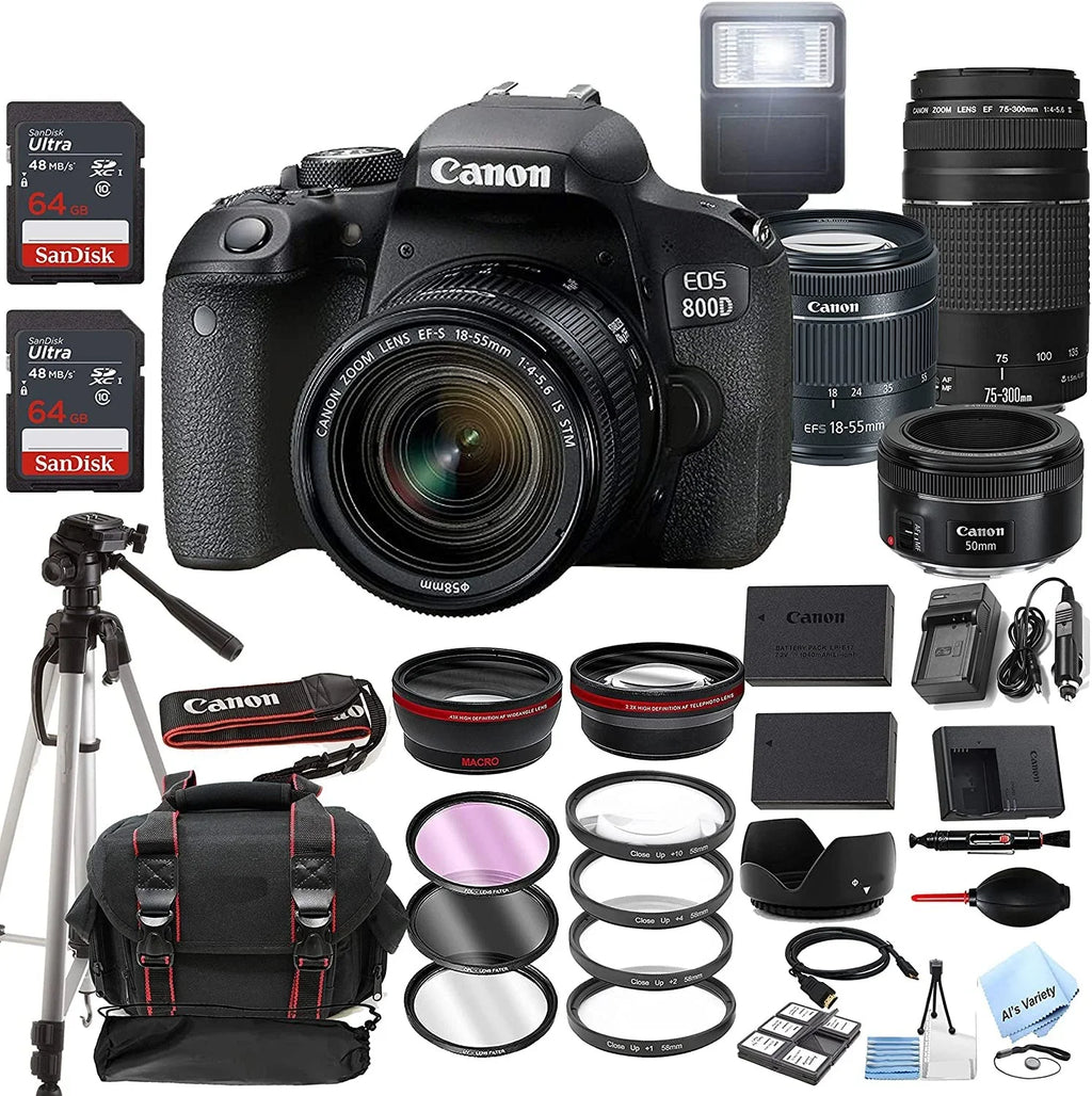 '+ 128GB is + EOS F/4-5.6 + Zoom DSLR EF + + 50mm + f/1.8 Tripod Rebel Case Lens III T7i F/4-5.6 18-55mm STM w/EF-S Filters Lens STM 75-300mm Canon 800D Lens Camera Bundle 40pc Memory