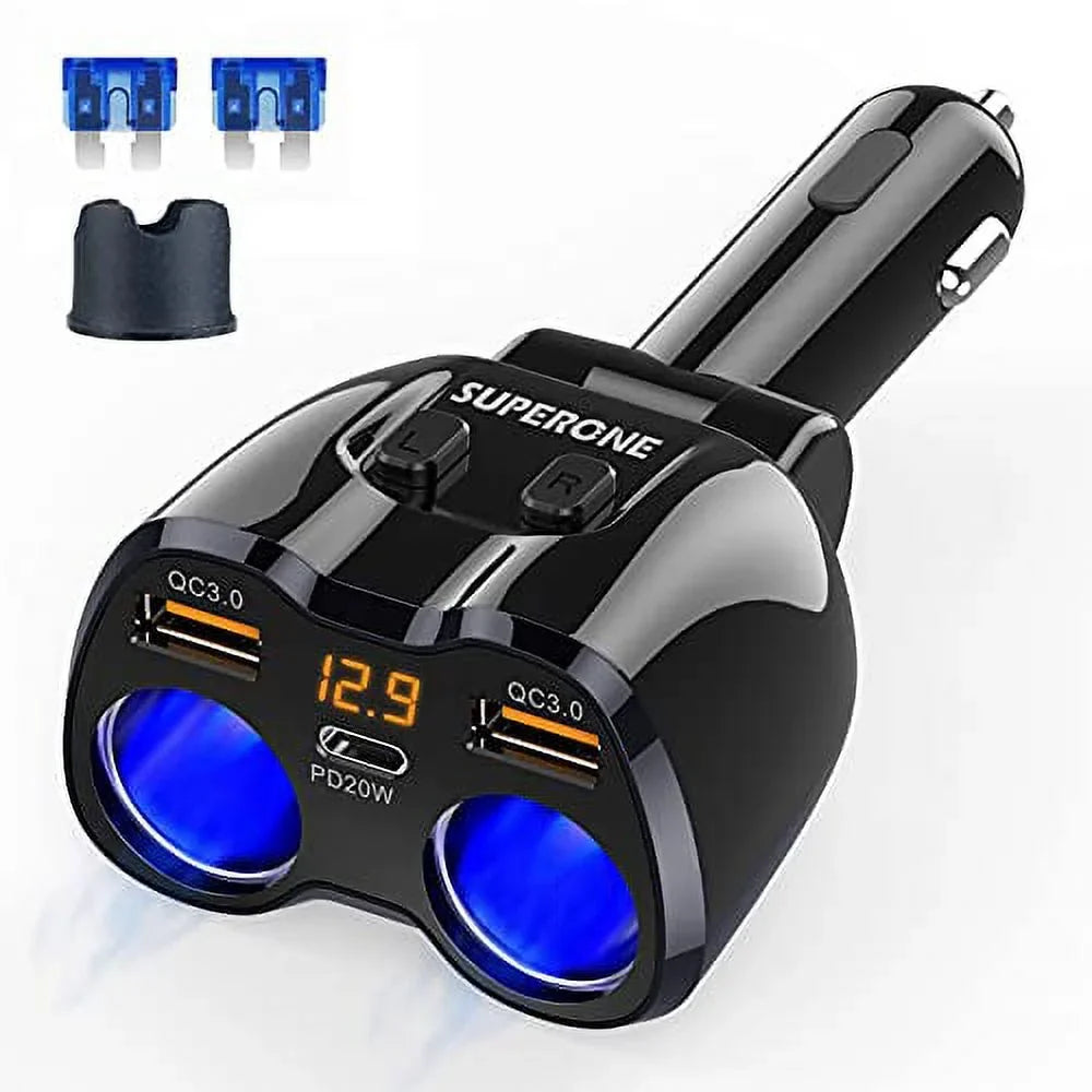 PD Splitter Lighter Pro for ette SUPERONE GPS/Dash Charger C ?Upgraded? 2-Socket Car Max/13/12/11 180W QC3.0 ette and USB Lighter Cam/Laptop/iPad/iPhone Splitter, with 13 Dual 20W Adapter