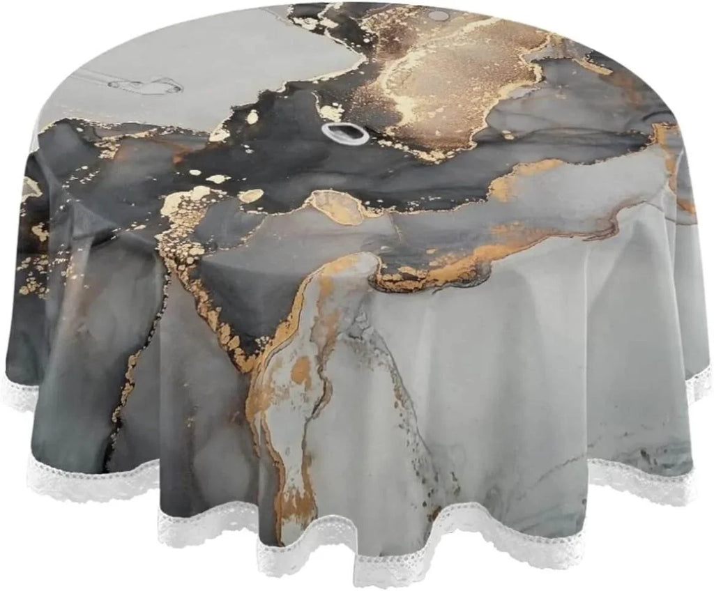 Luxury Fluid Hole Abstract Round Hyjoy for Patio /BBQ/Picnic Art Tablecloth Painting Table Natural Round Backyard with 60In,Waterproof Outdoor and Zipper,Party Covers Cloths Umbrella Table