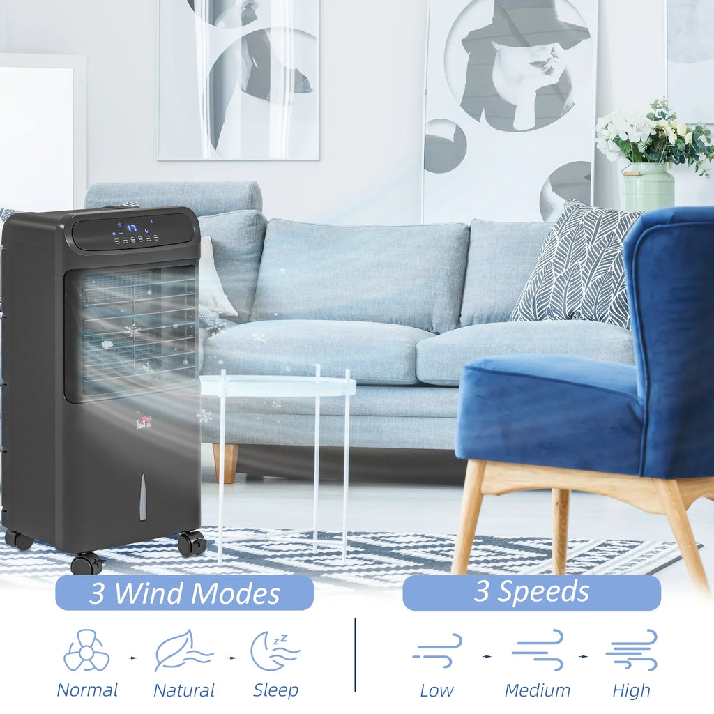 Air Black Mobile 3-In-1 HOMCOM Remote Evaporative with Oscillating Cooler