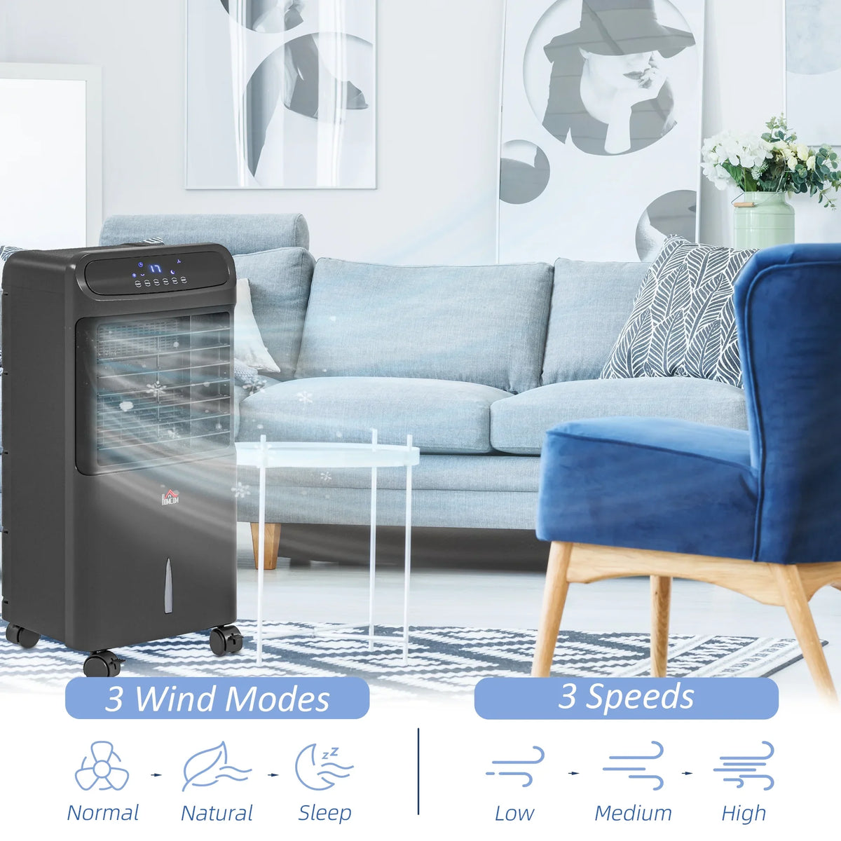 Air Black Mobile 3-In-1 HOMCOM Remote Evaporative with Oscillating Cooler