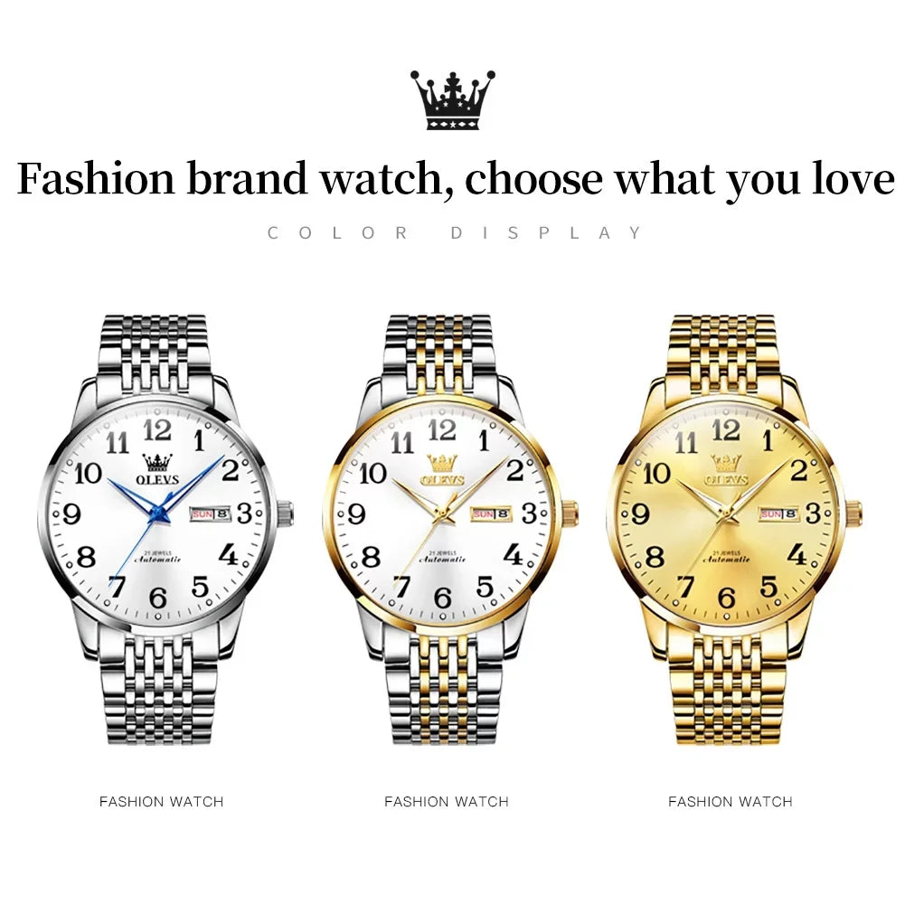 Winding Large Self Para Face Men Wristwatch for Gifts OLEVS Hombre, Numerals Dial Waterproof Easy Adult for Watch Male Reader Reloj Men, Gold Arabic