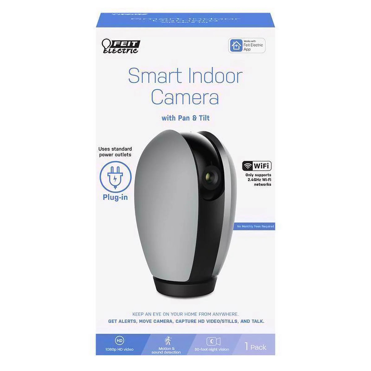 Indoor Home Security Tilt Camera Wi-Fi & Feit Plug-In Pc, 1 Smart With Pan