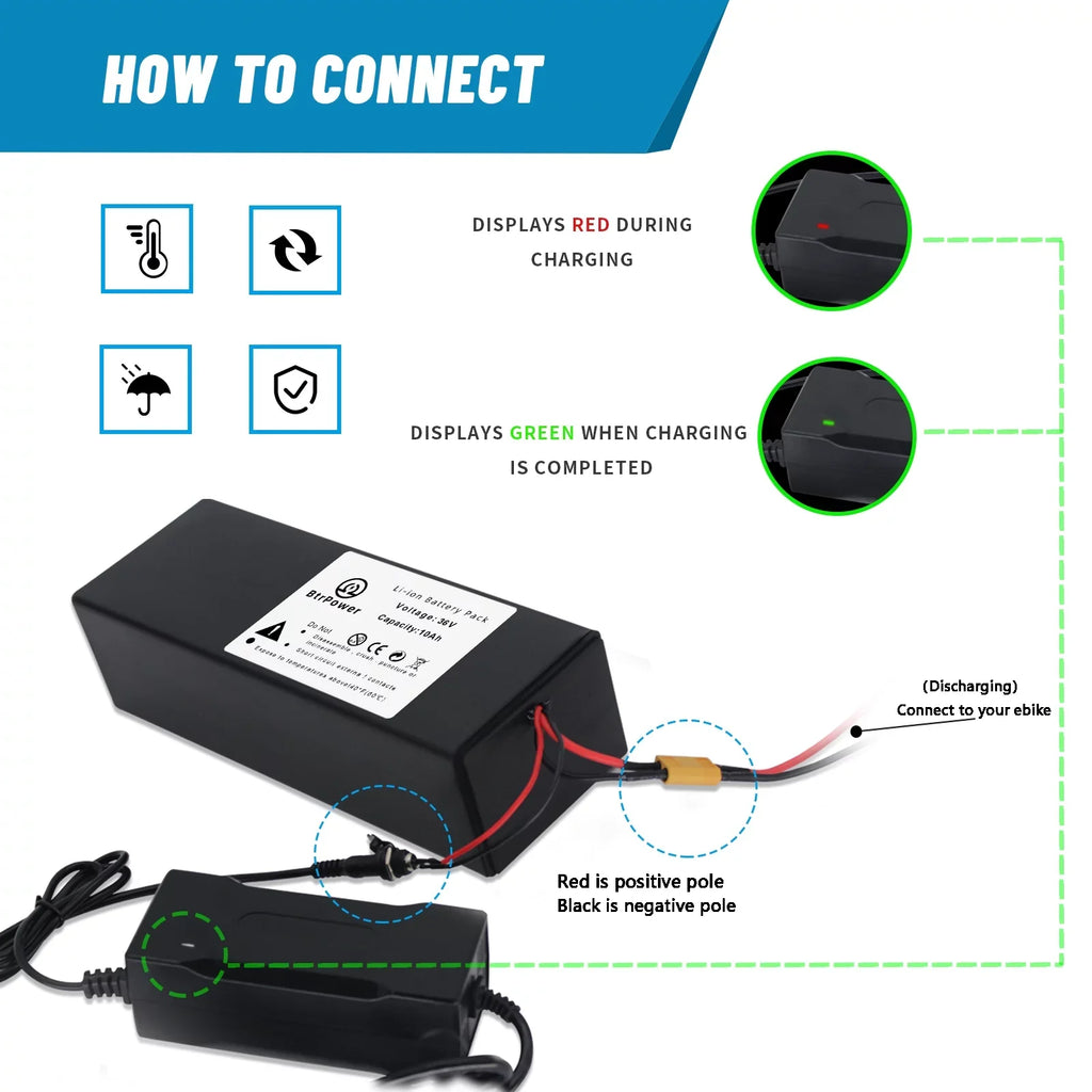 Ion Charger 36v 3A Motor Lithium Battery Electric Scooter Bike 10Ah Battery Pack for