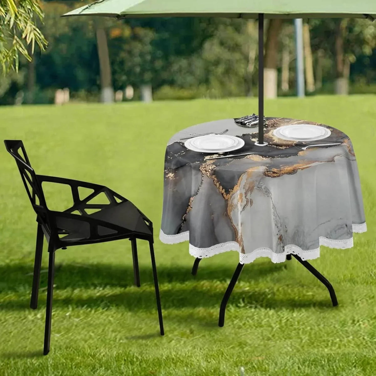 Luxury Fluid Hole Abstract Round Hyjoy for Patio /BBQ/Picnic Art Tablecloth Painting Table Natural Round Backyard with 60In,Waterproof Outdoor and Zipper,Party Covers Cloths Umbrella Table