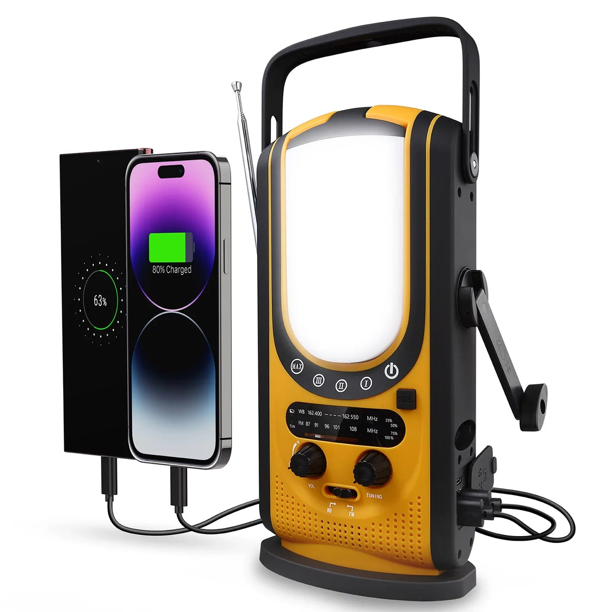 Emergency (Model Light, 6,000mAh Alarm Crank for Charging, Reading A7) & SOS & FM/NOAA Alert, Weather Charger Power Lantern with FosPower Radio Solar Outdoors Bank & Hand Weather Camping