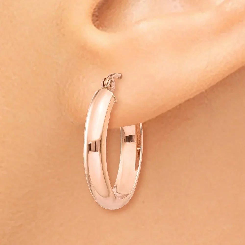 Earrings; Women Gold Oval Men Polished Real Adults Teens; Hoop Tube for 14kt Rose and and for