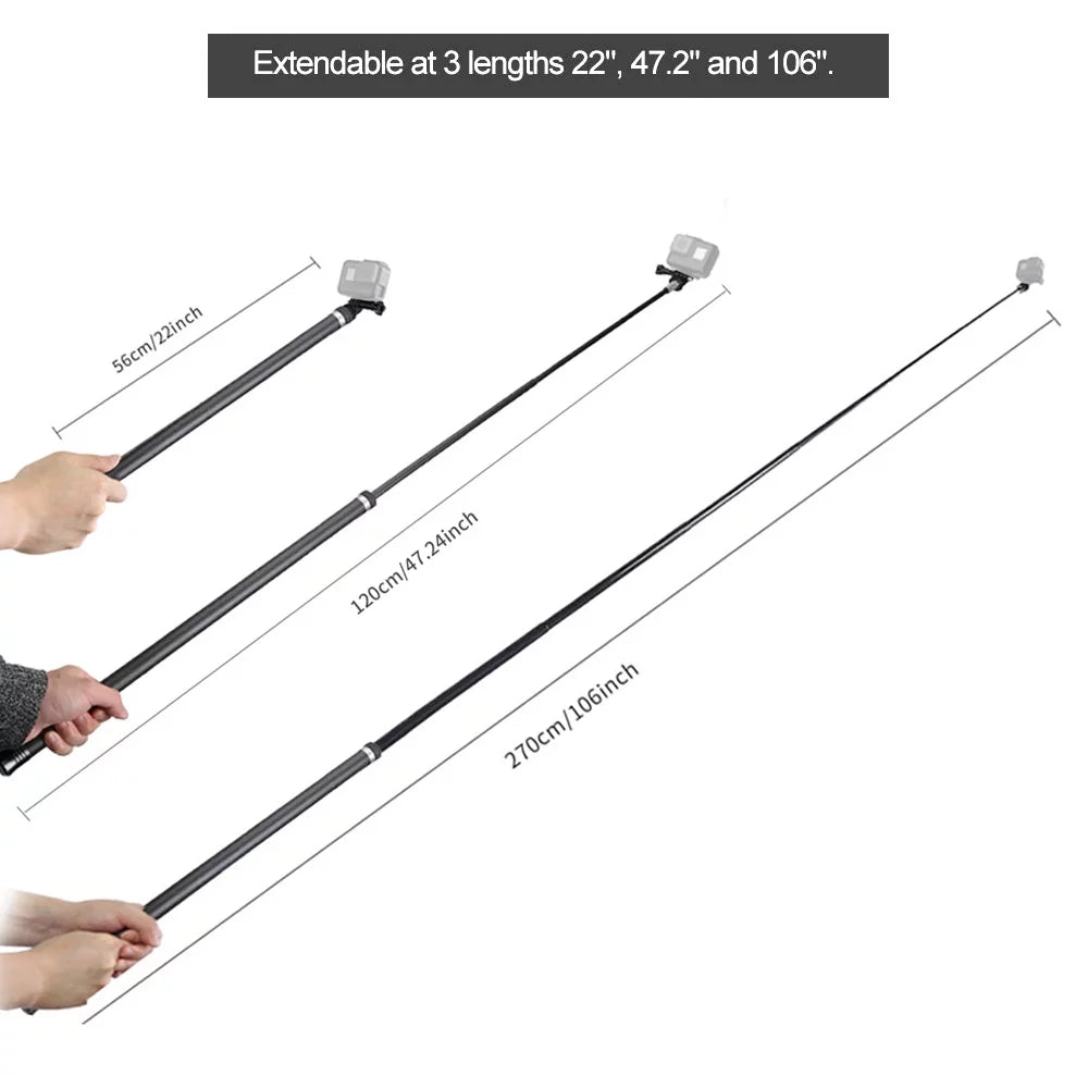 Stick Action Handheld OSMO 2.7M106 One 11109876Hero for R Extendable Carbon Selfie Hero GoPro Monopod Ultra for 5 Fiber Long Inch Lightweight Black(2018) Replacement Replacement Pole