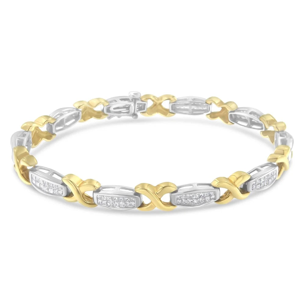 Diamond Carat 2 and X-Link SI1-SI2) Gold Bracelet White Invisible-Set (G-H, Tennis Yellow TDW 14K