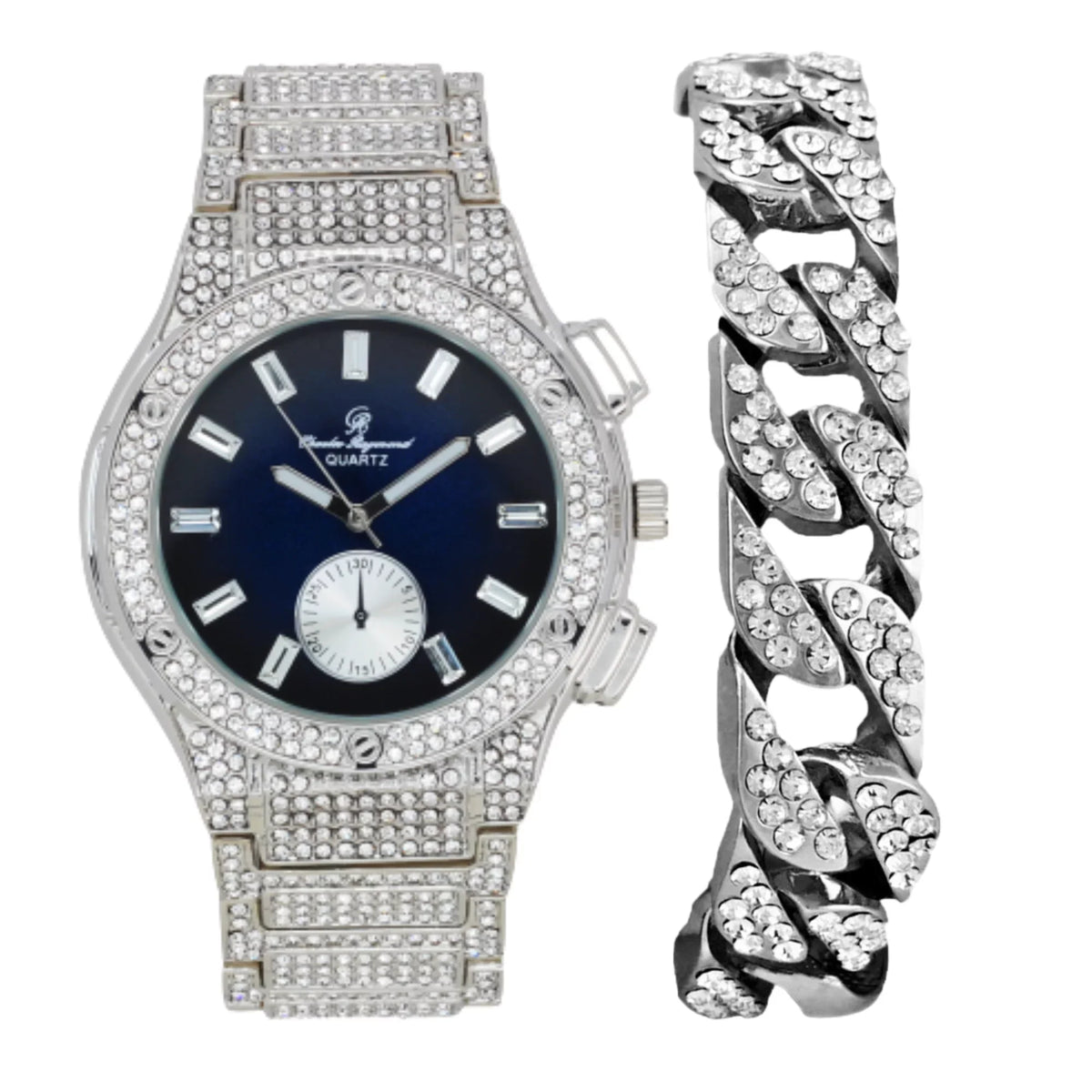 '- -C Out Blast on Rhinestones Blue Hop by Inspired Raymond Diamond Watch - SLV Charles Men's Timepiece- MB Bling Hip ST10311 Iced Big