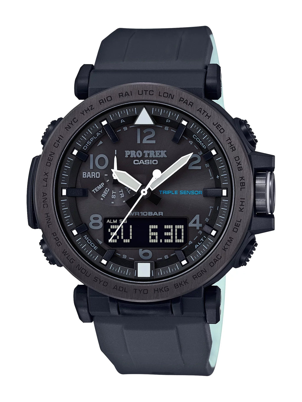 Watch, Black Sensor Silicone Pro Trek Powered Men's Strap Casio Solar Triple