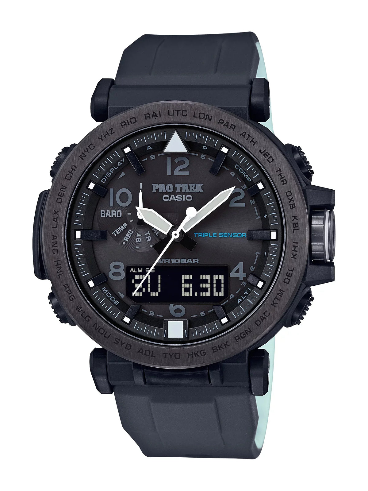Watch, Black Sensor Silicone Pro Trek Powered Men's Strap Casio Solar Triple