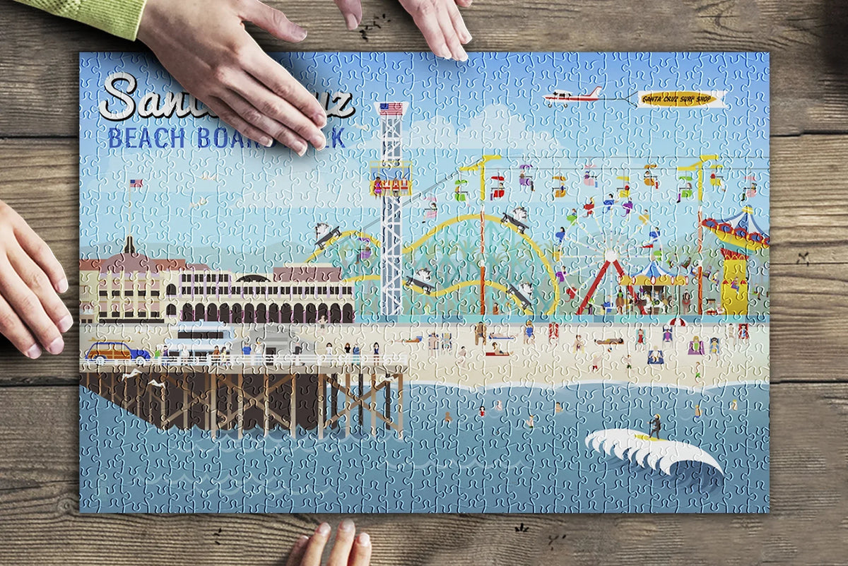 Adults Family, Scene USA) Piece in inches, Premium Cruz, California, Made and Retro Santa (19x27 500 for Puzzle Jigsaw