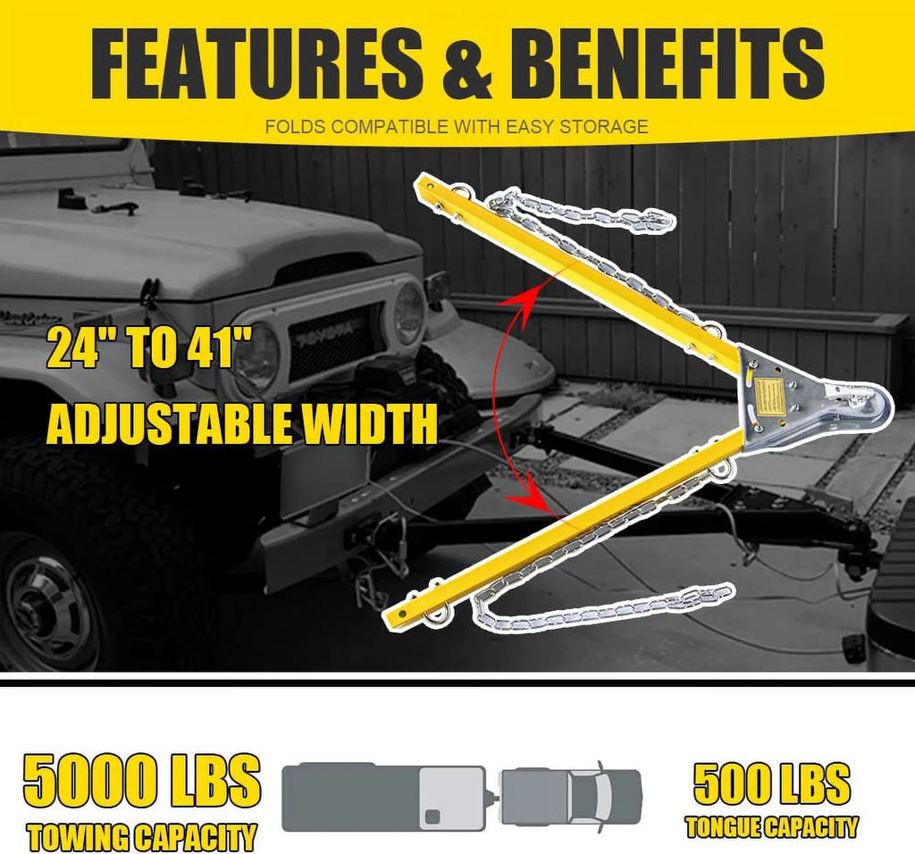 Kit Towing System Tow Yellow Bar Mount Adjustable Bar w/Chains Jeep Bumper with Adjustable Compatible Car Truck RV 5000lb HPDAVV Tow /