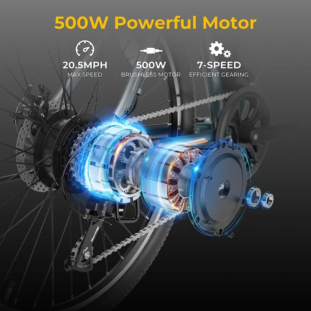 Electric Yoloway Adults, Mountain Brushless Bike Front Ebike Removable Suspension, 7-Speed 27.5" for EB5 480Wh Battery, 500W Electric Motor PLUS with Bike with Fork