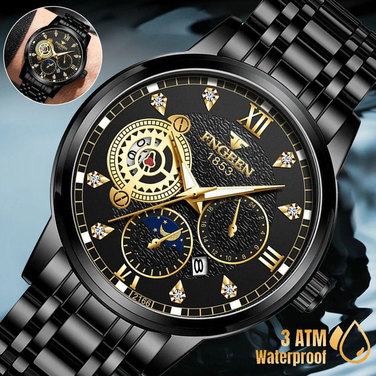 Steel Stainless Waterproof Wristwatch Classic Watch Men's Quartz Luxury Luminous