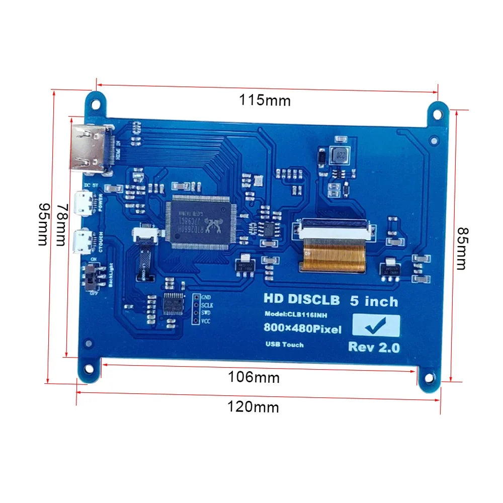 Pi Tool Capacitive Resolution Interface Portable 800*480 Display Inch with Monitor USB Andoer HD Small HD 5 Raspberry Touchscreen with Compatible