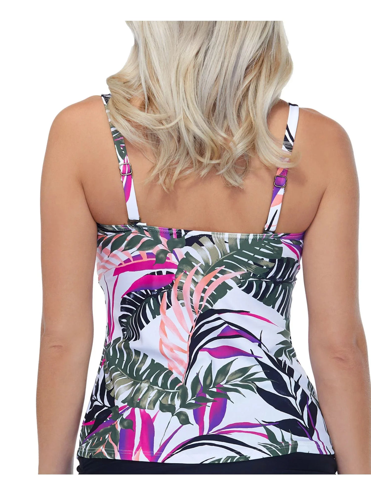 Tankini ESCAPE 12 Stretch Sweetheart ISLAND White Aloha Top Neck Swimsuit Palms Women's Print Ruffled Tropical