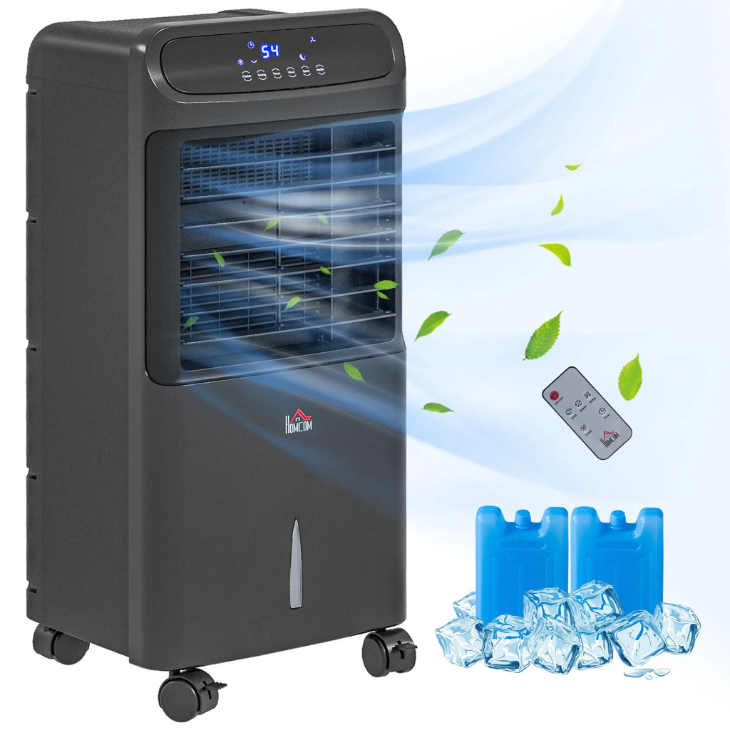 Air Black Mobile 3-In-1 HOMCOM Remote Evaporative with Oscillating Cooler