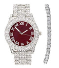 '- Blinged Burgundy) Big Charles Bracelet Numerals ST10327LA Hop Roman Rocks Dial Bezel - Iced Women's Out Set Fully with Hip Tennis Wristwatch Colored Raymond and Silver Out Sparkling (TLA