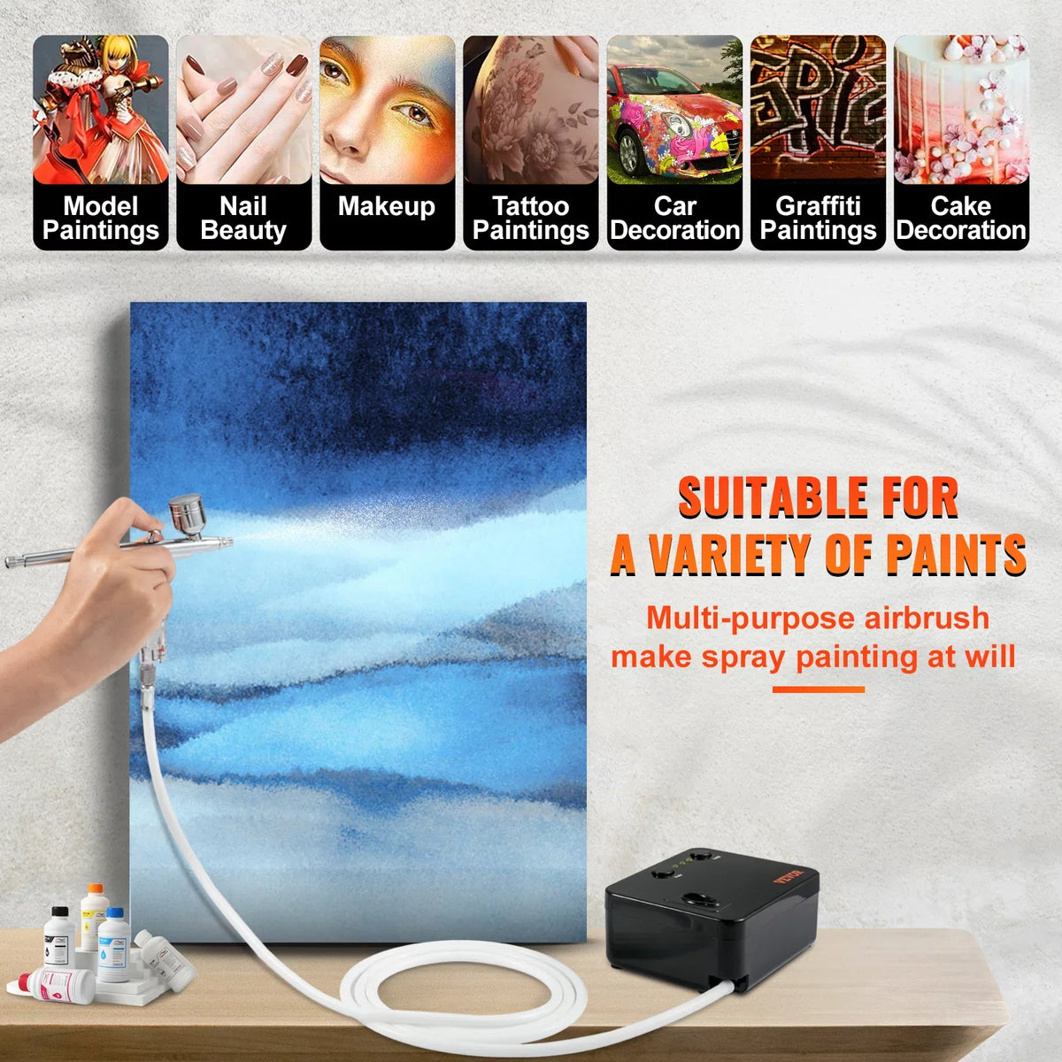 Makeup Dual-action w/ with Tattoo Feed Airbrushing Airbrush VEVOR Airbrushes, Airbrush System Kit Art Set Cookie Compressor, Portable Multi-purpose Kit, Gravity Nail