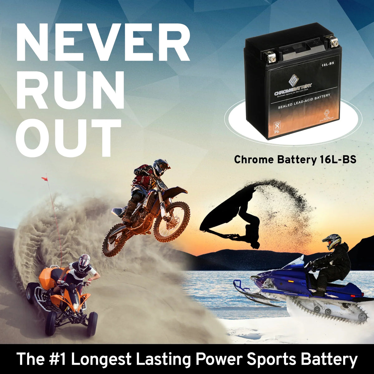 Battery YTX16L-BS CCA) Jet Volt,14 230 Runner 12 Wave Battery Ah, Chrome for (16L-BS Ski Yamaha 1995